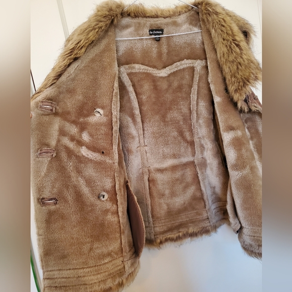 Le Chateau False Suede XXS Belted Coat Faux Fur Collar and Lining - Picture 3 of 16